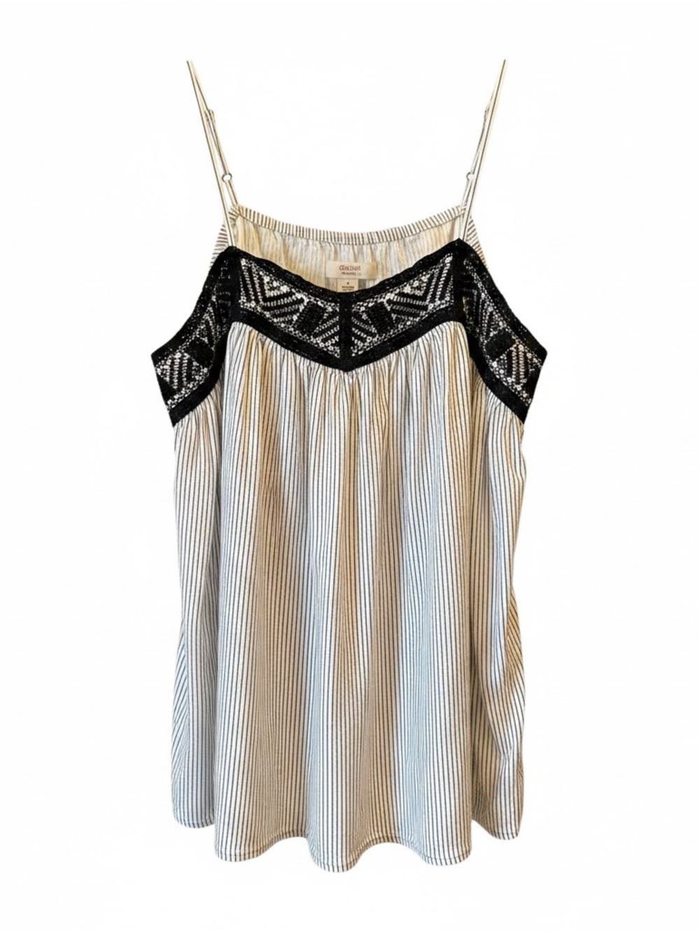 Mossimo Supply Co. Cream and Black Striped Lace-Trim Cami